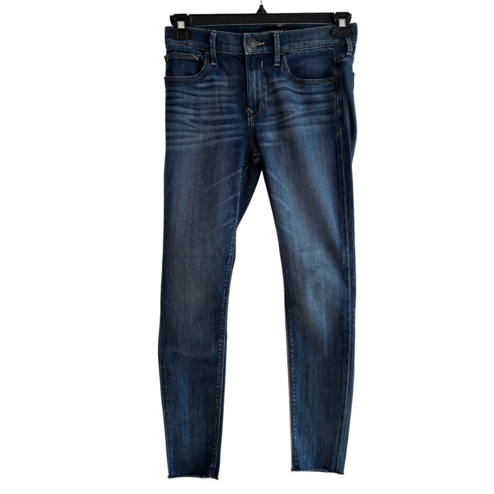 Express Womens Jeans Size 4R Stretch Denim Ankle Legging Mid Rise Raw Hem